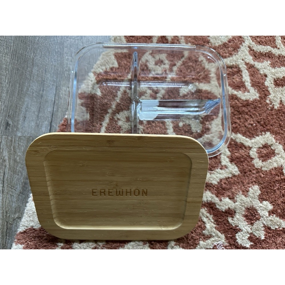 Erewhon Divided Glass Food‎ Storage Container Bento Box Wood Lid
